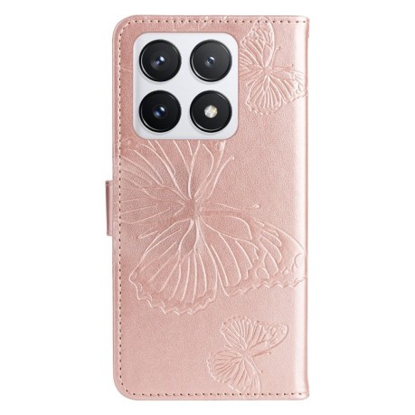 Чехол-книжка Embossed Butterfly для Xiaomi 14T Pro - розовое золото