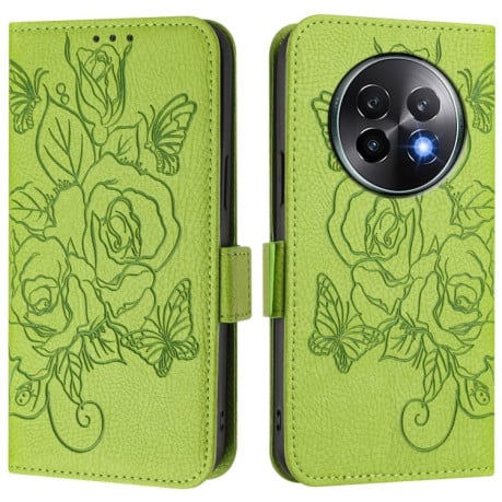 Чехол-книжка Embossed Rose RFID Anti-theft Leather для Realme 13+ 5G/13 Pro 5G/13 Pro+ - зеленый