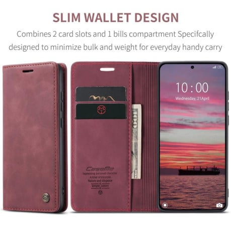 Чехол-книжка CaseMe-013 многофункциональный с кармашком на карт на Xiaomi 15T - красный