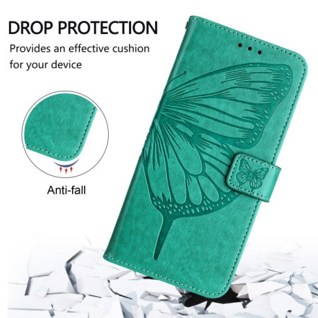Чехол-книжка Embossed Butterfly для Xiaomi Poco F6 - зеленый