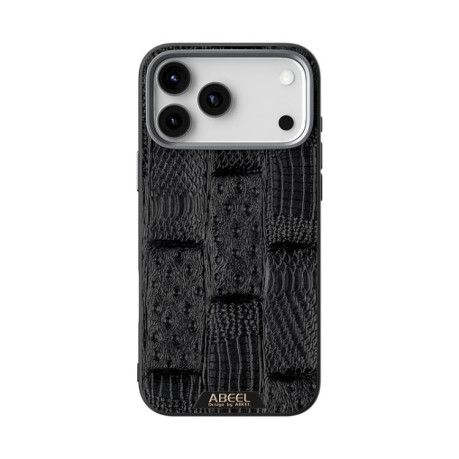 Ультратонкий чехол ABEEL Beast Pattern 6D Micro-Embossed MagSafe Genuine Leather на iPhone 17 Pro - черный