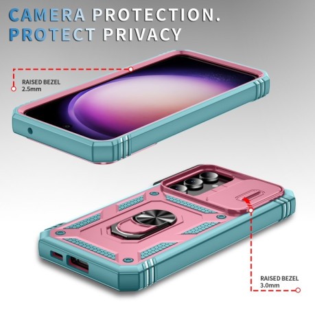 Противоударный чехол Sliding Camshield для Samsung Galaxy S23 FE 5G - розовый+зеленый