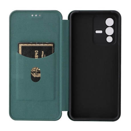 Чехол-книжка Carbon Fiber Texture на Vivo S12 5G/V23 5G - зеленый