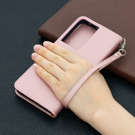 Чехол-книжка Litchi Texture Pure Color на Samsung Galaxy S21 Ultra - розовое золото