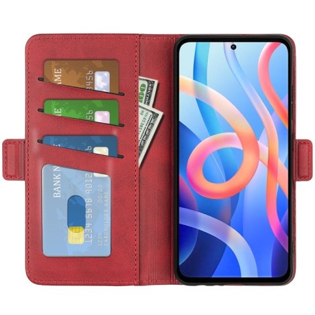Чехол-книжка Dual-side Magnetic Buckle на Xiaomi Redmi Note 11 / Poco M4 Pro 5G - красный