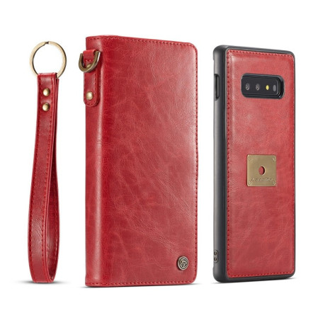 Кожаный чехол-книжка CaseMe Qin Series Wrist Strap Wallet Style со встроенным магнитом на Samsung Galaxy S10e-красный