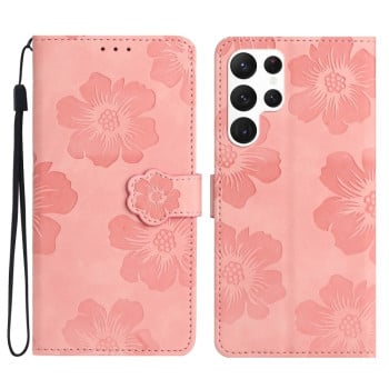 Чехол-книжка Flower Embossing Pattern для Samsung Galaxy S24 Ultra 5G - розовый
