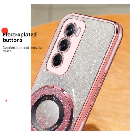 Противоударный чехол Plated Gradient Glitter Round Holder для OPPO Reno12 Global - черный