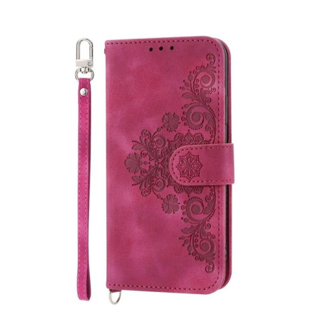 Чохол-книжка Skin-feel Flowers Embossed для OPPO Reno13 F /Reno13 FS 4G/5G - винно-червоний