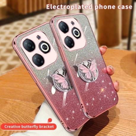 Противоударный чехол Plated Gradient Glitter Butterfly Holder для Infinix Smart 8 - черный