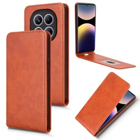Фліп-чохол Magnetic Vertical Flip Leather для Xiaomi Redmi Note 14 Pro 4G - коричневий