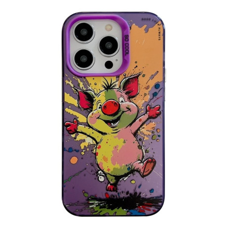 Чехол Animal Pattern Oil Painting Series для iPhone 15 Pro Max - Happy Pig