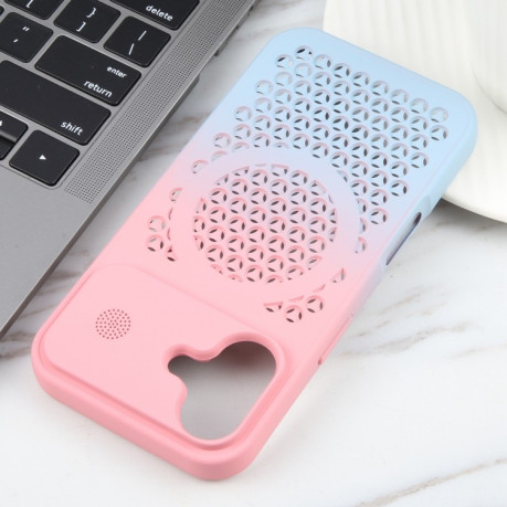 Противоударный чехол Gradient Color Honeycomb Aromatherapy MagSafe для iPhone 16 - розово-синий