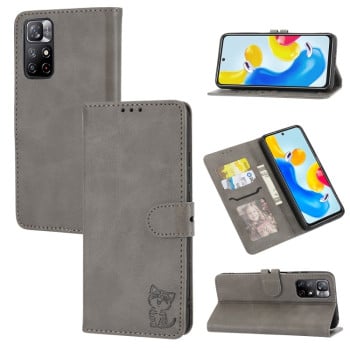 Чехол-книжка Happy Cat Pattern для Xiaomi Redmi Note 12 Pro 4G/11 Pro Global(4G/5G)/11E Pro - серый