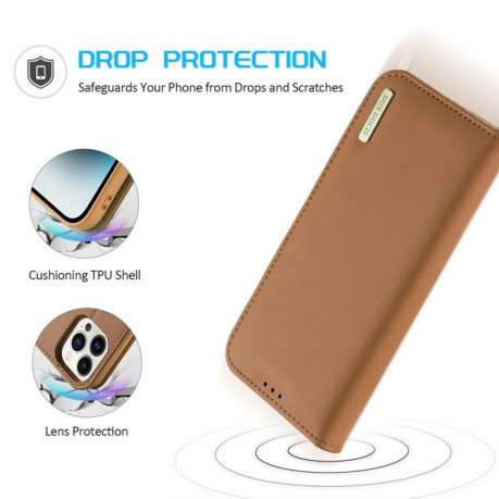 Кожаный чехол-книжка DUX DUCIS Hivo Series на iPhone 15 Pro -коричневый