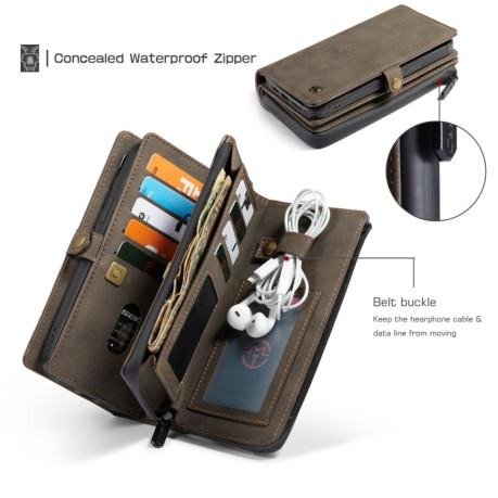 Кожаный чехол-кошелек CaseMe 018 на iPhone 12 / 12 Pro - коричневый