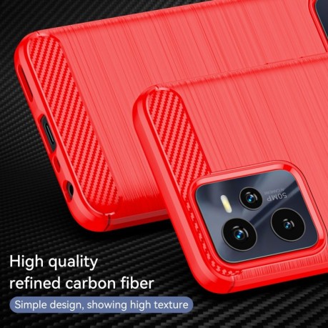 Чохол Brushed Texture Carbon Fiber на Realme C35 - червоний