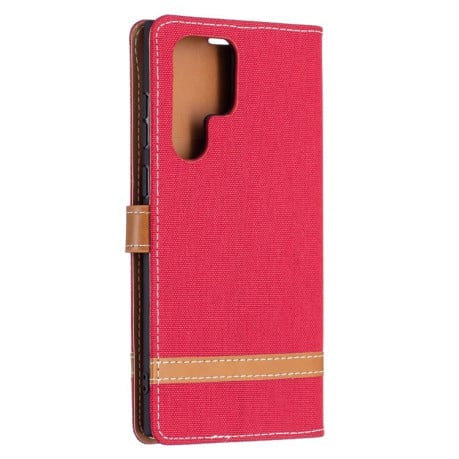 Чехол-книжка Color Matching Denim Texture на Samsung Galaxy S22 Ultra 5G - красный