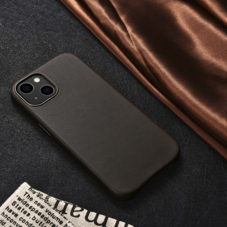 Кожаный чехол iCarer Leather Oil Wax (MagSafe) для iPhone 14/13 - кофейный