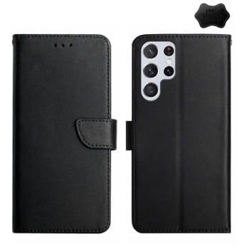 Кожаный чехол-книжка Genuine Leather Fingerprint-proof для Samsung Galaxy S23 Ultra 5G - черный