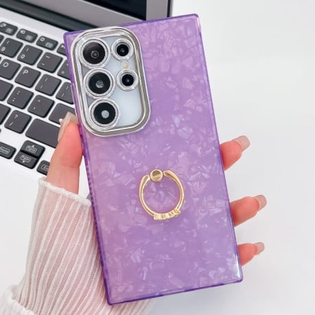 Протиударний чохол Plating Glitter Texture Ring Holder  для Samsung Galaxy S25 Ultra 5G - Purple Shell Pattern