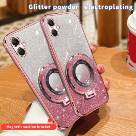 Противоударный чехол Plated Gradient Glitter Round Holder для Samsung Galaxy A06 4G - розовый