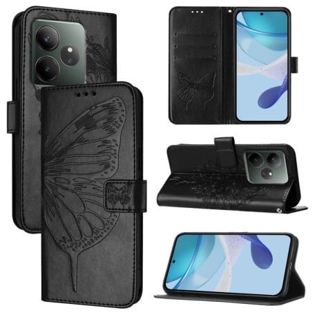 Чехол-книжка Embossed Butterfly для Realme GT 6T 5G Global - черный