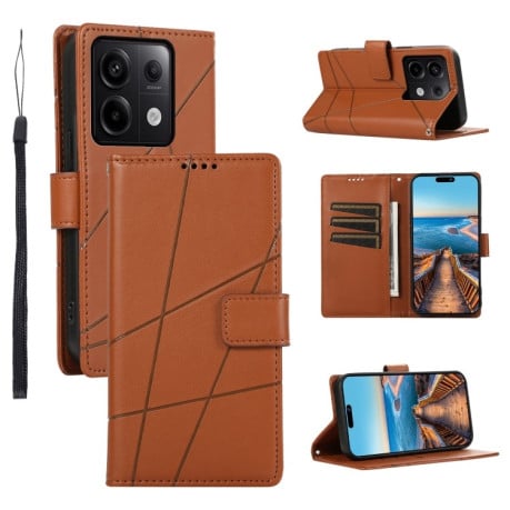 Чехол-книжка протиударний PU Genuine Leather Texture Embossed Line для Xiaomi Redmi Note 13 Pro 5G/Poco X6 5G - коричневый