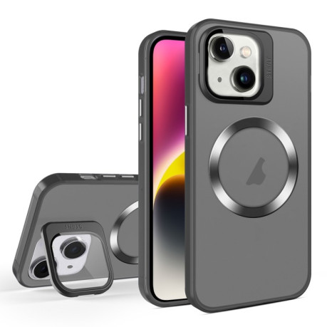 Протиударний чохол Skin Feel CD Texture MagSafe Lens Holder для iPhone 15 - чорний
