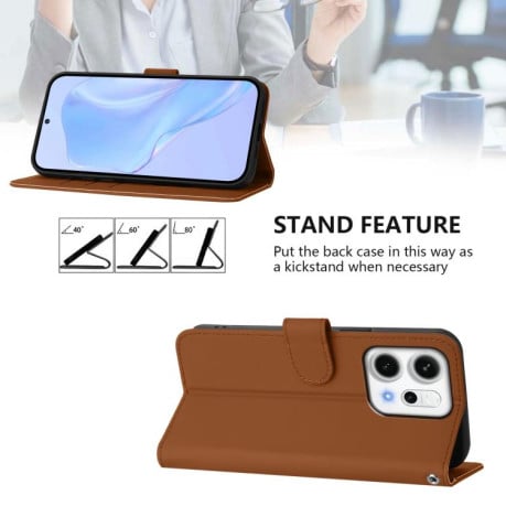 Чехол-книжка с мягким покрытием (Skin Feel) со шнурком на OPPO Reno14 5G Global - коричневый
