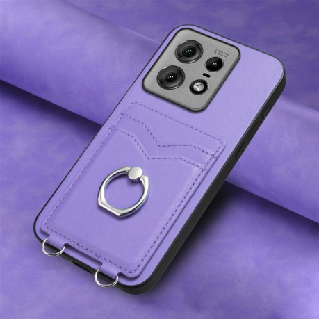 Протиударний чохол R20 Ring Card Holder для Motorola Edge 50 Pro 5G - фіолетовий