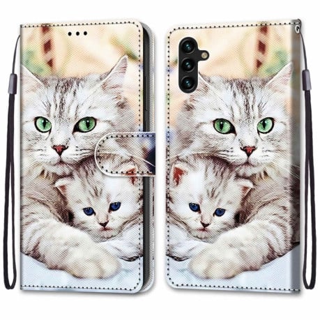 Чехол-книжка Coloured Drawing Cross для Samsung Galaxy A04s/A13 5G - Big Cat Hugging Kitten