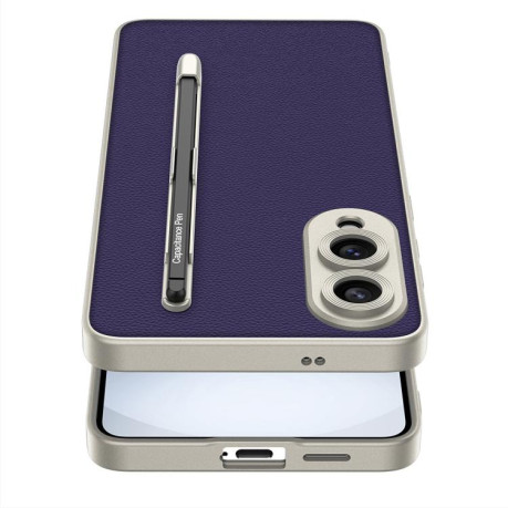 Противоударный чехол GKK Metal Paint Skin Feel Leather with Pen для Samsung Galaxy S25 Edge 5G - фиолетовый