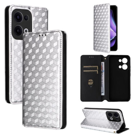 Чохол-книжка Cubic Grid Flip Leather для OPPO Reno13 5G - сріблястий