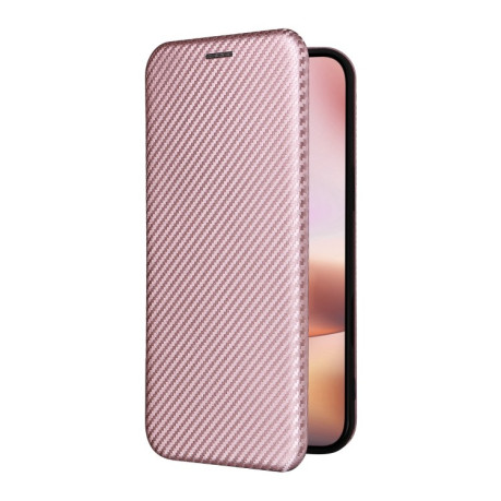 Чехол-книжка Carbon Fiber Texture на iPhone 16 - розовый