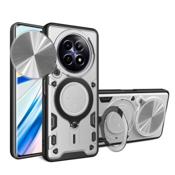 Чехол со шторкой камеры CD фактурой и подставкой на Realme 13 5G/12 5G/12X 5G Global - серебристый