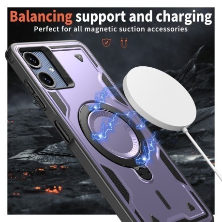 Противоударный чехол MagSafe Holder Armor PC Hybrid для Samsung Galaxy A06 4G - фиолетовый