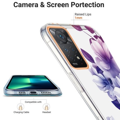 Противоударный чехол Ring IMD Flowers для Xiaomi Redmi Note 12 Pro 4G/11 Pro Global(4G/5G)/11E Pro- Purple Begonia