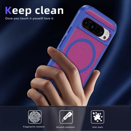Противоударный чехол Guard MagSafe Holder Matte PC Hybrid для Google Pixel 9 Pro - Blue Rose Red