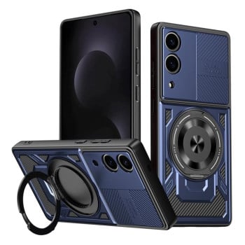 Противоударный чехол Armor Rotating Holder MagSafe на Samsung Galaxy S25 Edge 5G - синий