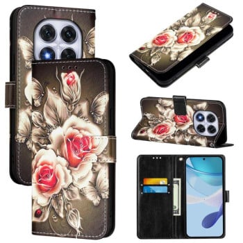 Чехол-книжка Colored Drawing Pattern Plain Weave Leather для Xiaomi Redmi Note 14 Pro 4G - Black And White Tiger