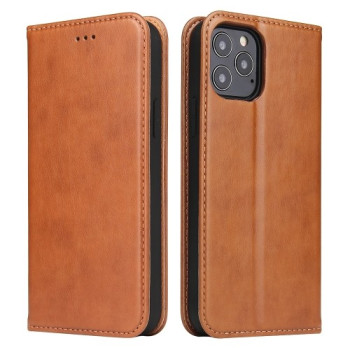 Кожаный чехол-книжка Fierre Shann Genuine leather на iPhone 12/12 Pro - коричневый