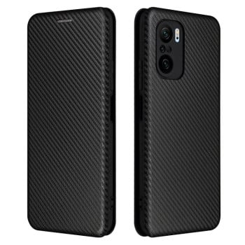 Чехол-книжка Carbon Fiber Texture на Xiaomi Mi 11i/Poco F3/Redmi K40/K40 Pro - черный