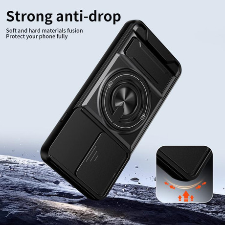 Противоударный чехол Lens Sliding Window Multifunctional Magnetic Shockproof со шторкой камеры на OPPO Reno16 F / Reno16 FS 5G — оранжевый