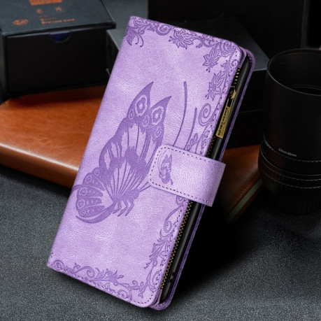 Чехол-книжка Flying Butterfly для Samsung Galaxy S21 FE - фиолетовый