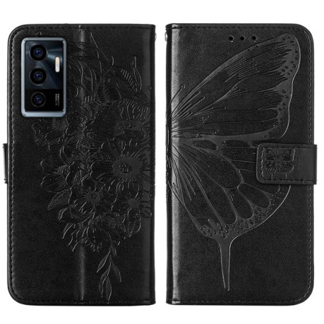 Чехол-книжка Embossed Butterfly для Vivo S10e 5G/V23e 4G/V23E 5G/Y75 4G - черный