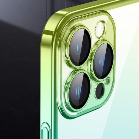 Противоударный чехол Electroplated Gradient для iPhone 14 - розово-зеленый