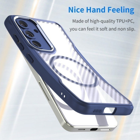 Ударозахисний чохол Carbon Fiber Texture MagSafe Translucent  для Samsung Galaxy S25 5G - синій