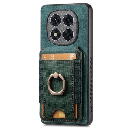 Противоударный чехол Retro Splitable Magnetic Card для Xiaomi Redmi Note 14 Pro+ 5G - зеленый