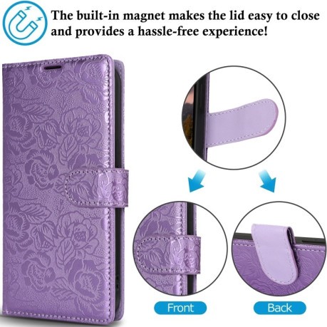 Чехол-книжка Peony Flowers Imprint Leather на Samsung Galaxy A36 - фиолетовый